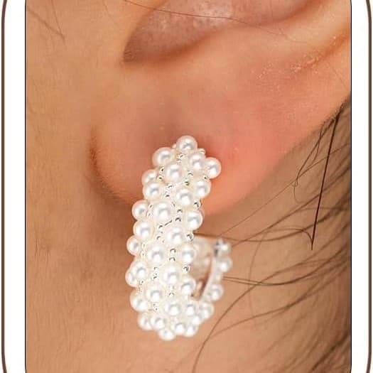 Pearl Cluster C-Hoop Earrings