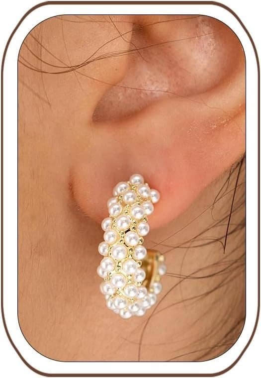 Pearl Cluster C-Hoop Earrings worn