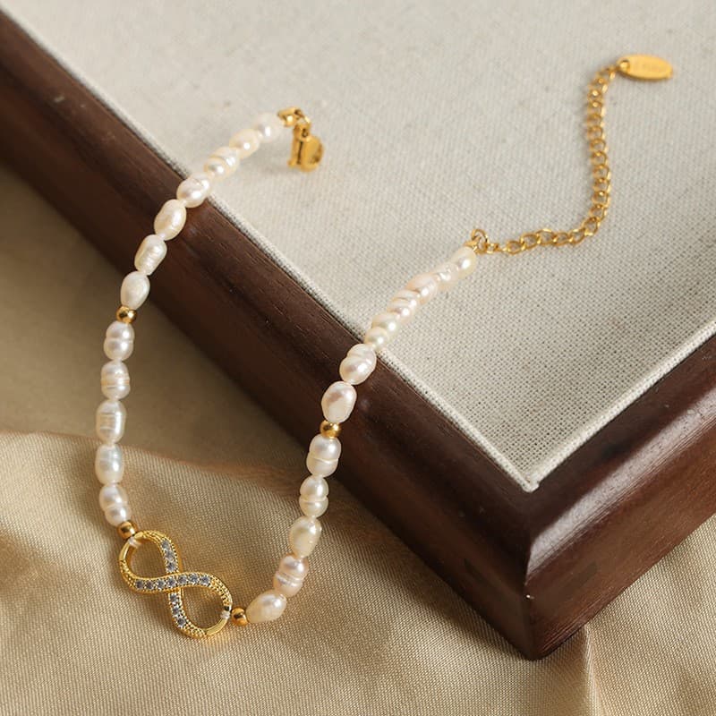 Finevow Infinity Freshwater Pearl Bracelet worn